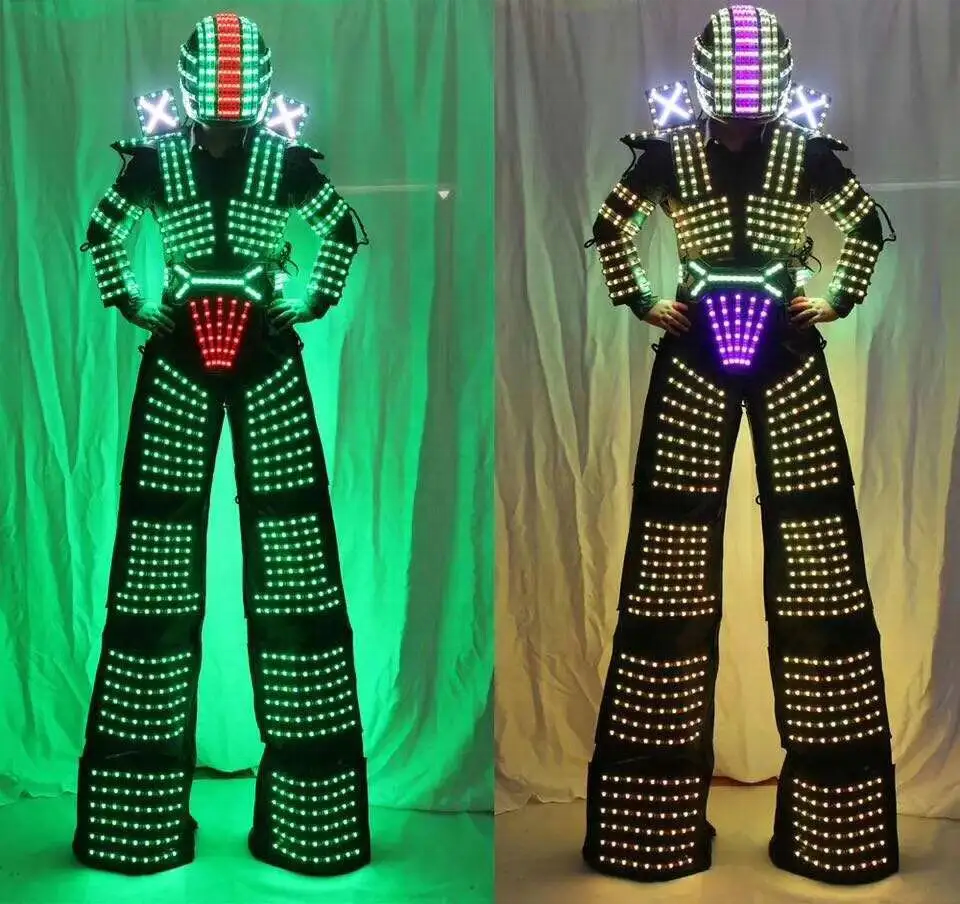 Full Color Smart Pixels LED Robot Suit Costume Clothes Stilts Walker Costume LED Lights Luminous Jacket Stage Dance Performance