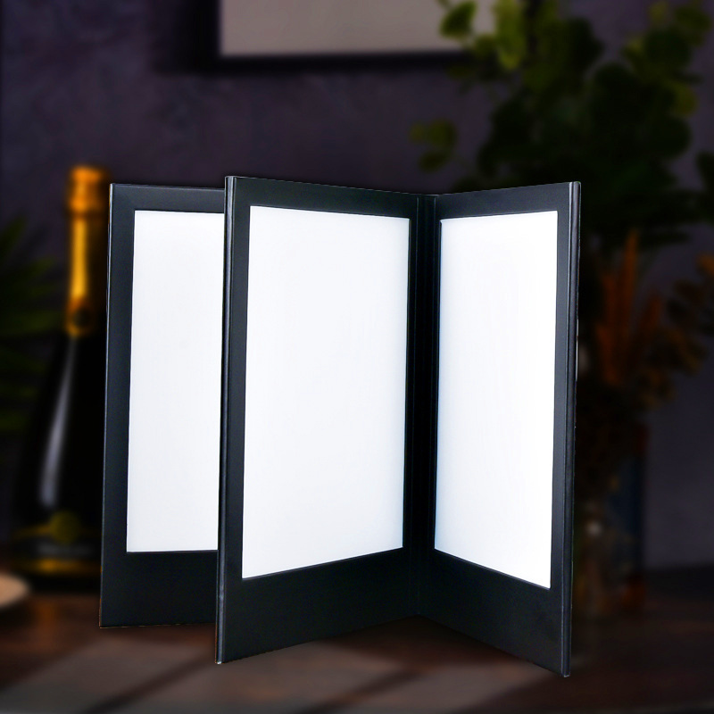 Hot Selling 3 Pages Illuminated Led Backlit Menu Book for Bar Restaurant Hotel Event Rechargeable Display LED Menu Cover Holder