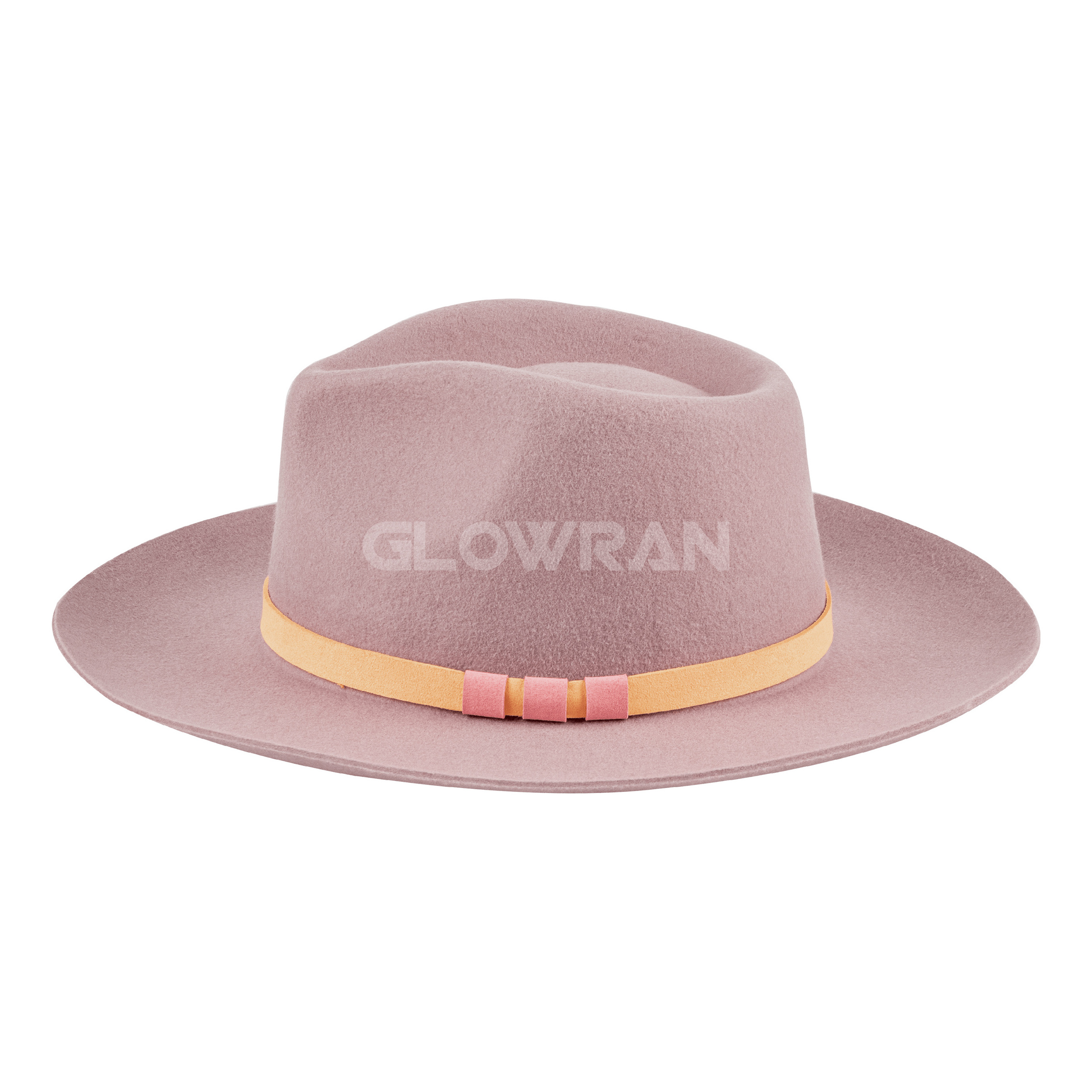 GlowRan Simple Outdoor Spring's Women Light Pink 100% Wool Flat Wide Brim Felt Fedora Hat