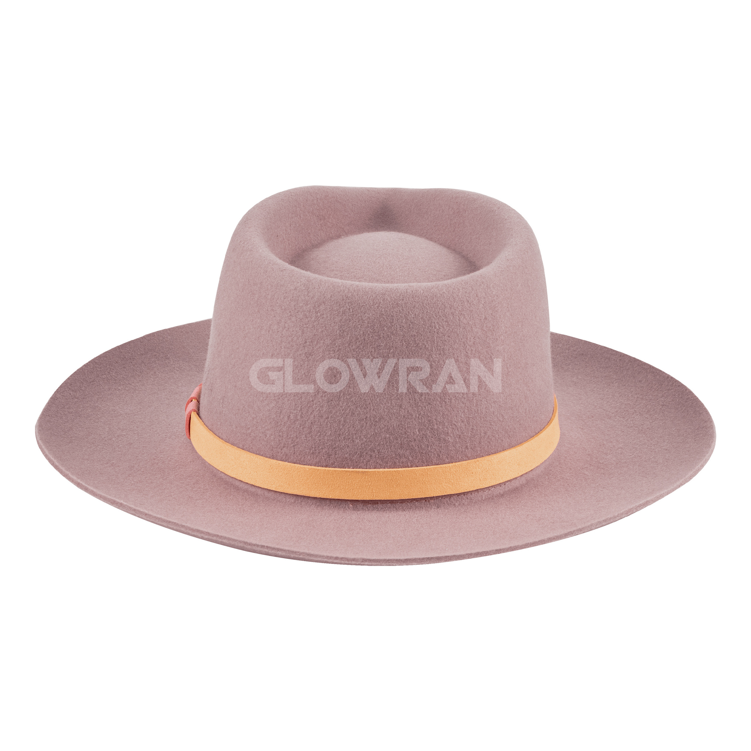 GlowRan Simple Outdoor Spring's Women Light Pink 100% Wool Flat Wide Brim Felt Fedora Hat