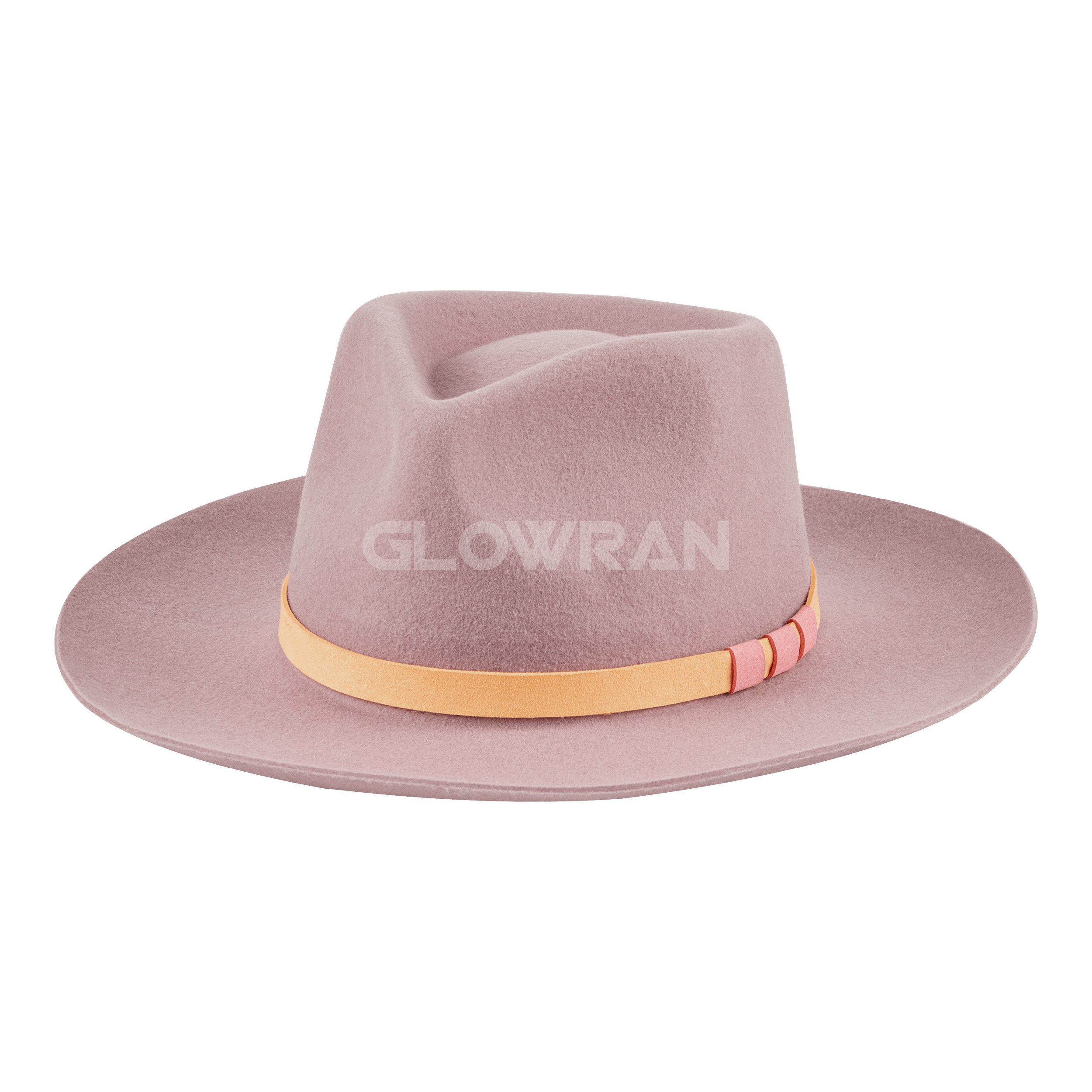 GlowRan Simple Outdoor Spring's Women Light Pink 100% Wool Flat Wide Brim Felt Fedora Hat