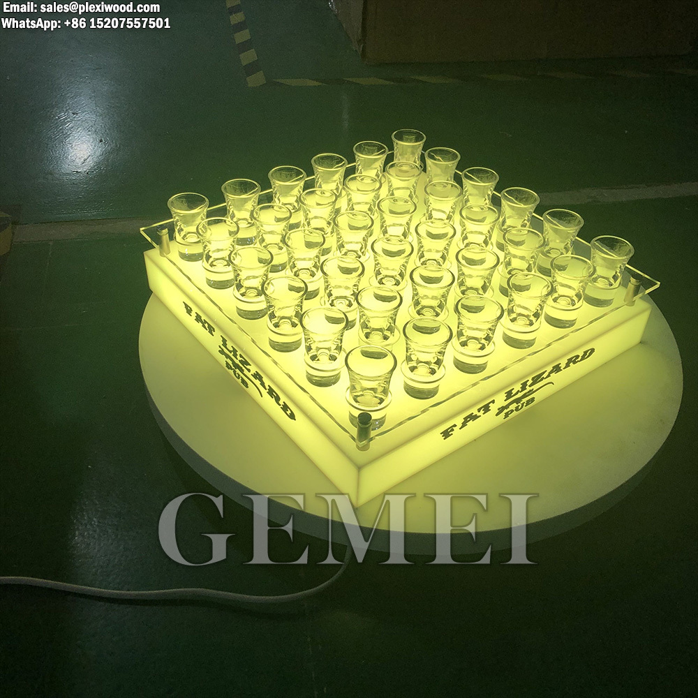 GEMEI Rechargeable Acrylic 36 Shot Glasses Service Tray LED Lighted Square Cube Flight Tray Cocktails Cup Glorifier Display Rack