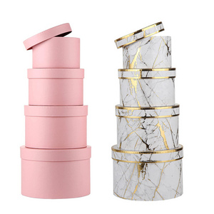 Wholesale Custom cylinder luxury flower pink round cardboard jewelry hat packaging gift boxes with lid