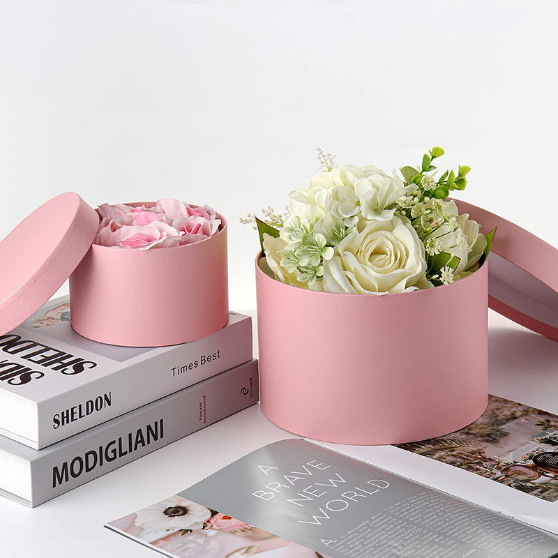 Wholesale Custom cylinder luxury flower pink round cardboard jewelry hat packaging gift boxes with lid