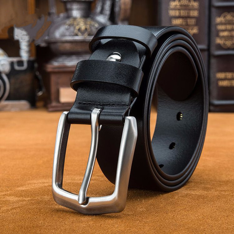 High Quality Cowhide Full Grain Leather Stainless Steel Buckle Handmade Luxury Men Jeans Belt