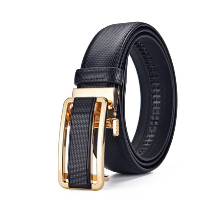 Man Custom Logo Ratchet Belts Casual Black PU Belt Alloy Men Business Automatic Leather Belt