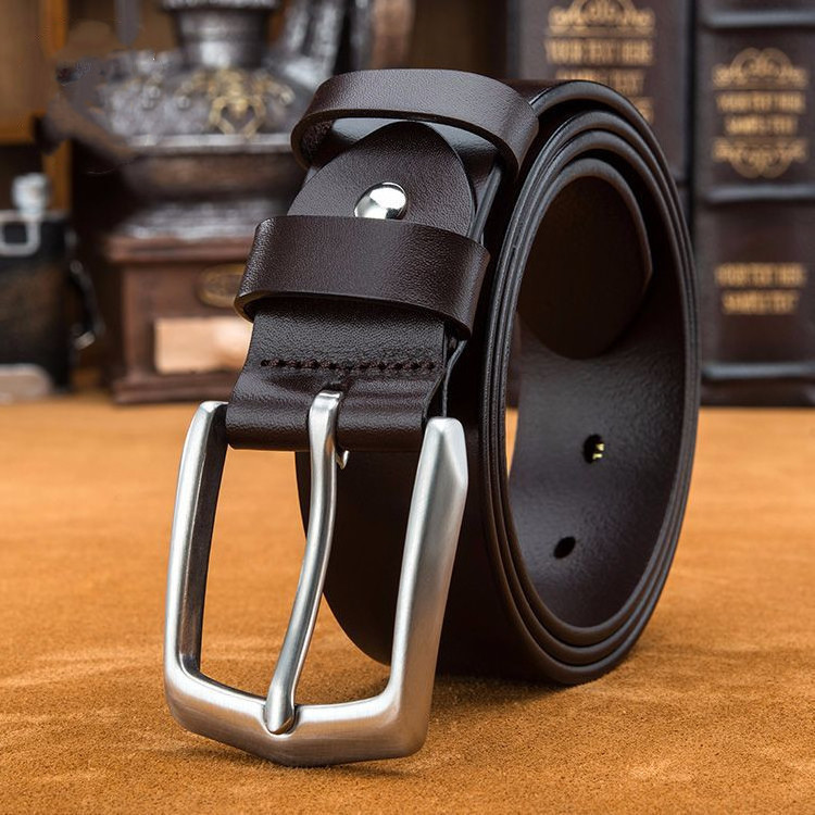 High Quality Cowhide Full Grain Leather Stainless Steel Buckle Handmade Luxury Men Jeans Belt