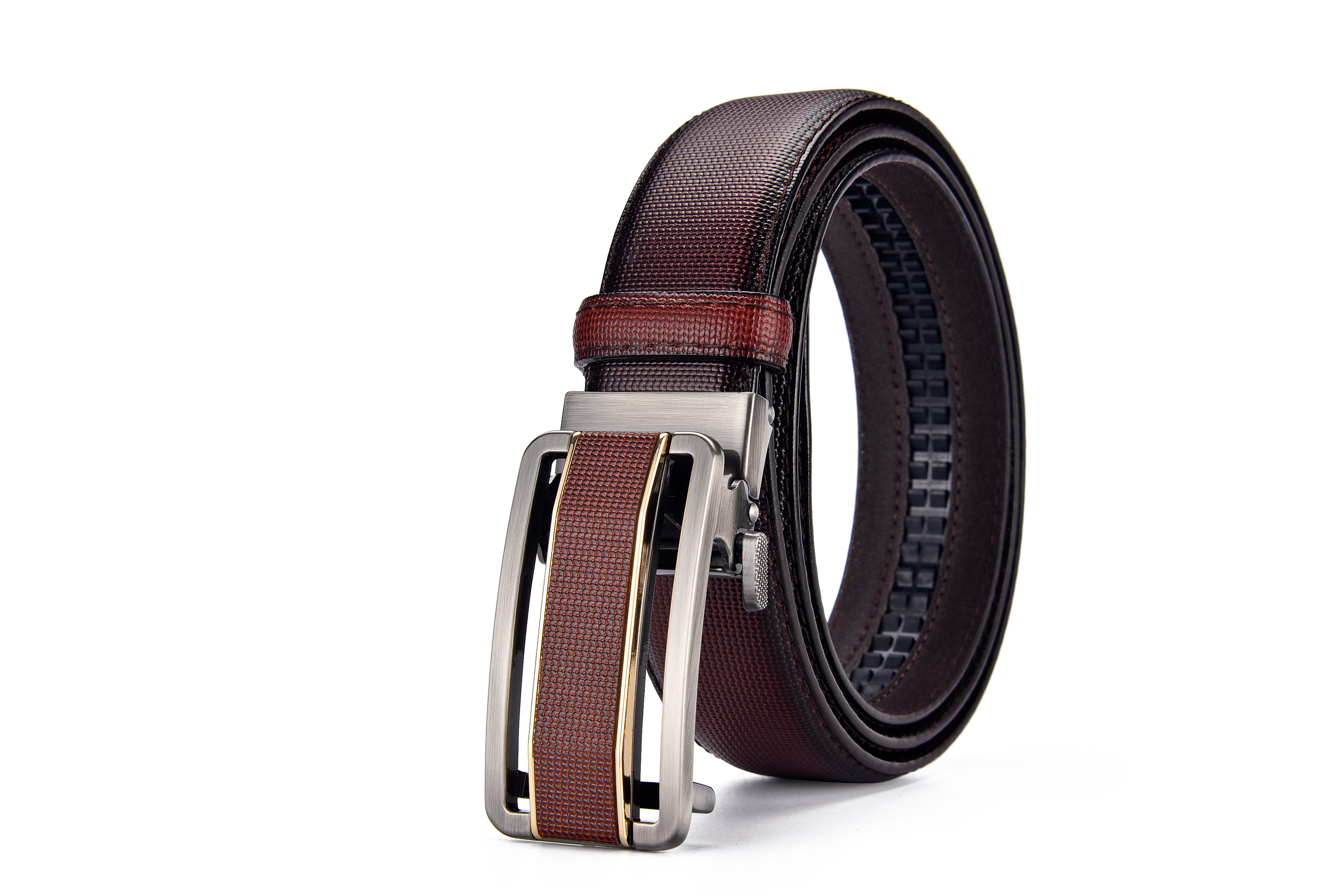 Man Custom Logo Ratchet Belts Casual Black PU Belt Alloy Men Business Automatic Leather Belt