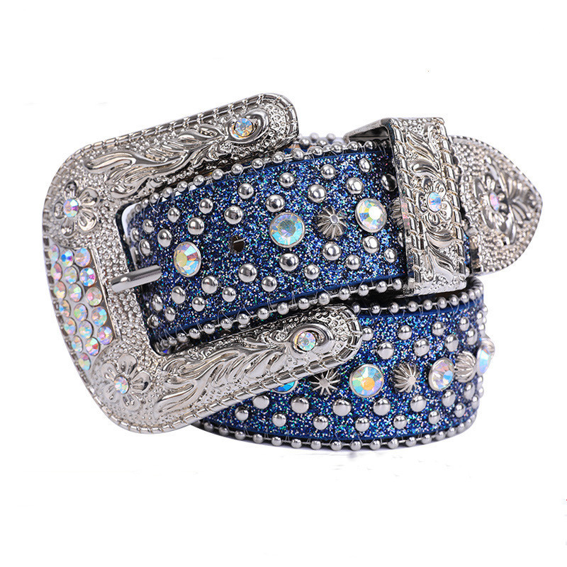 Shinning Luxury Crystal Rhinestone Belts Men Women Unisex Diamond Studded Western Designer Leather Belt BB simon