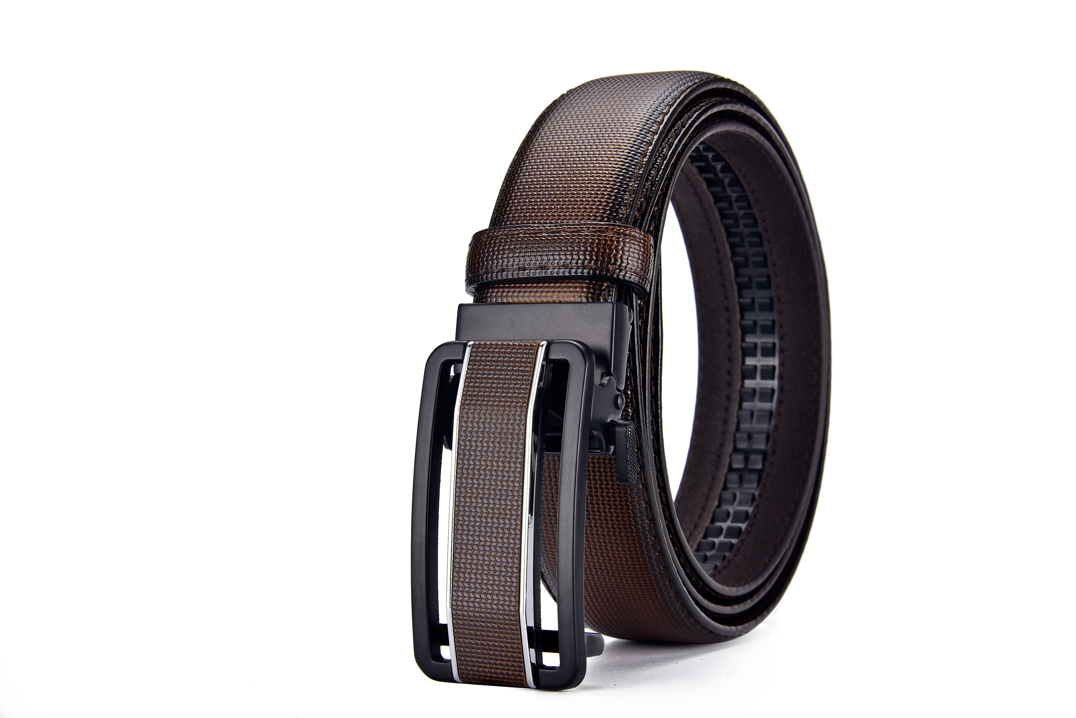 Man Custom Logo Ratchet Belts Casual Black PU Belt Alloy Men Business Automatic Leather Belt