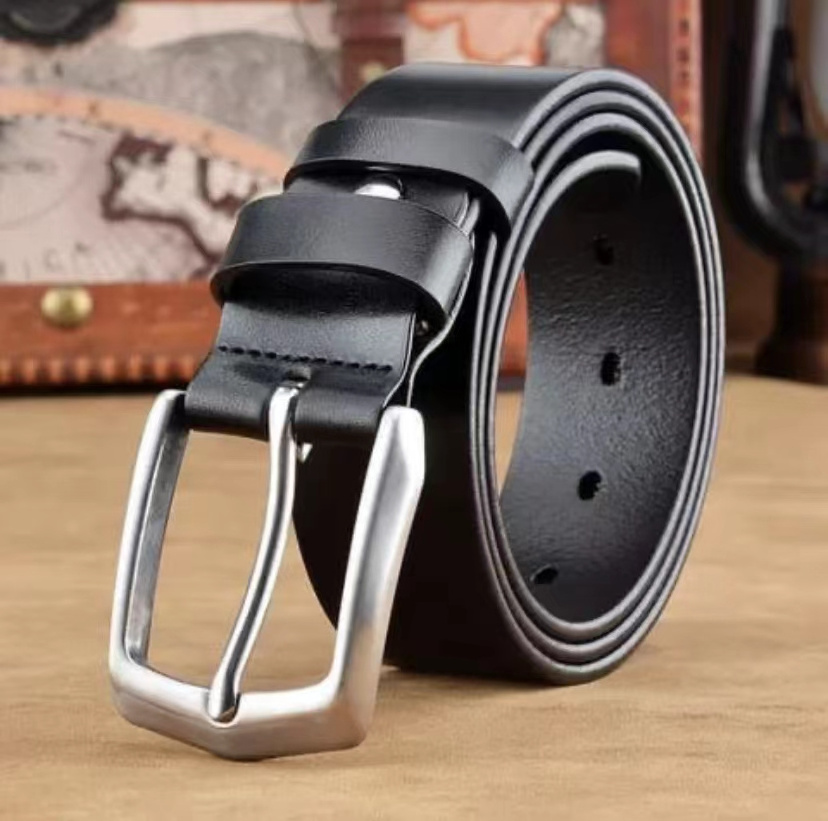 High Quality Cowhide Full Grain Leather Stainless Steel Buckle Handmade Luxury Men Jeans Belt