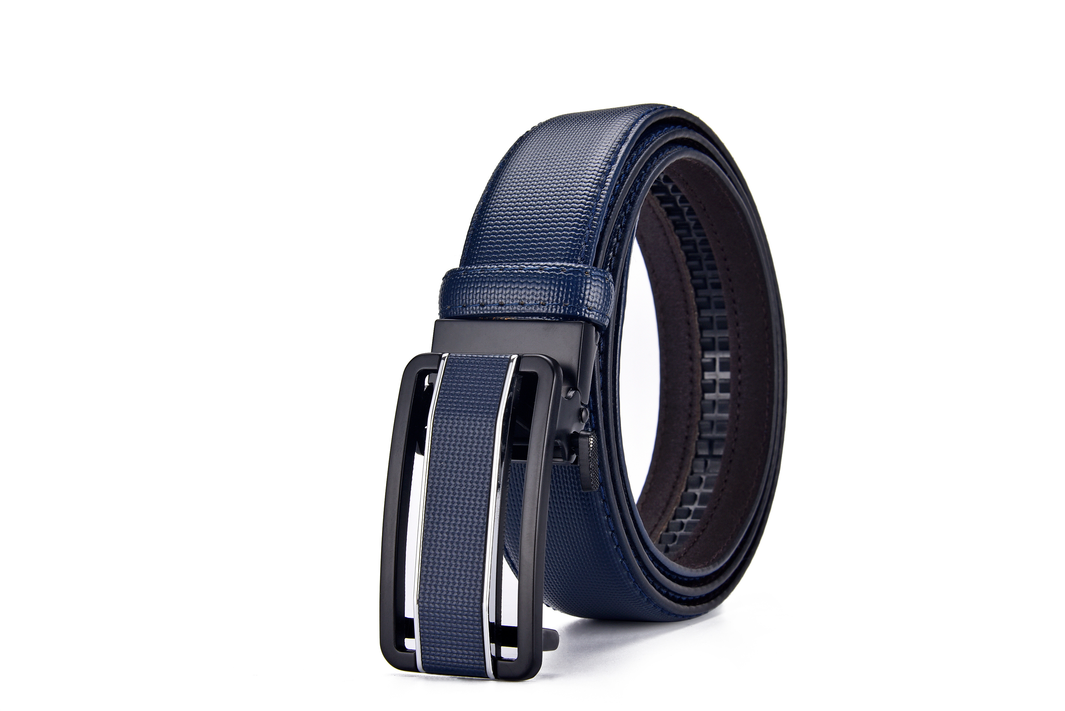 Man Custom Logo Ratchet Belts Casual Black PU Belt Alloy Men Business Automatic Leather Belt