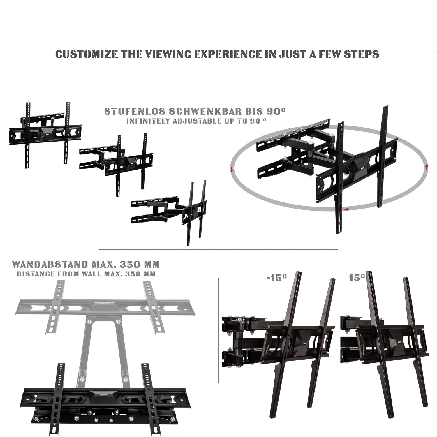 VESA 400X400 360 degrees swivel tv wall mount 32-55 inch sliding tv wall bracket tv hanging stand