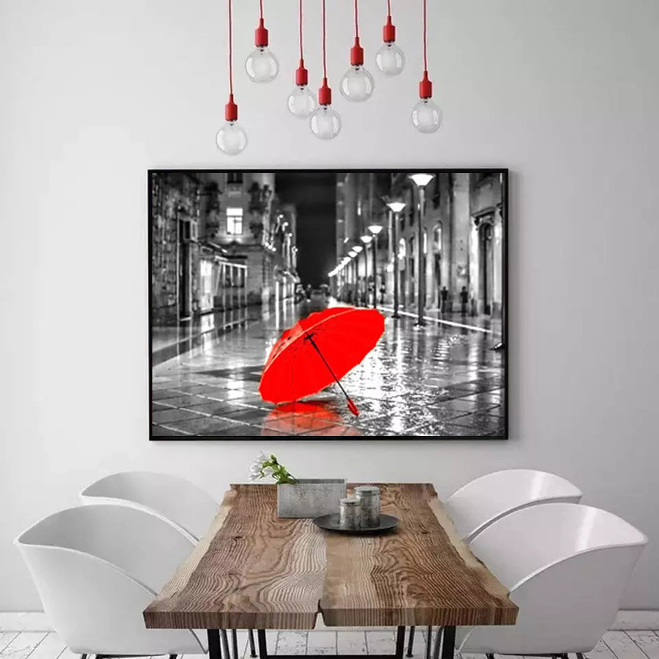 Factory Custom Diy Diamond Painting Full Drill A Red Umbrella In The Street Diy Still Life Wholesale Art Wall Painting