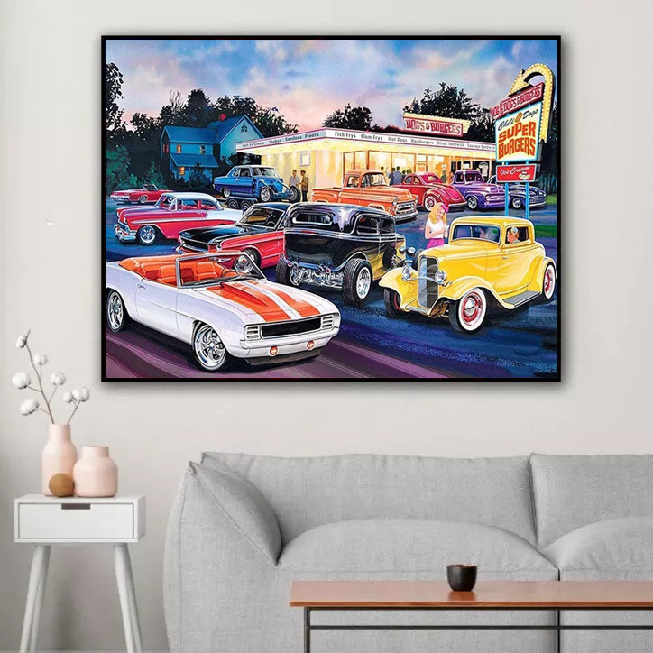 Factory Wholesale Cartoon Picture Cars And Burger Shop Diamond Painting Handmade Diamond Cross Stitch Canvas Wall Decor Painting