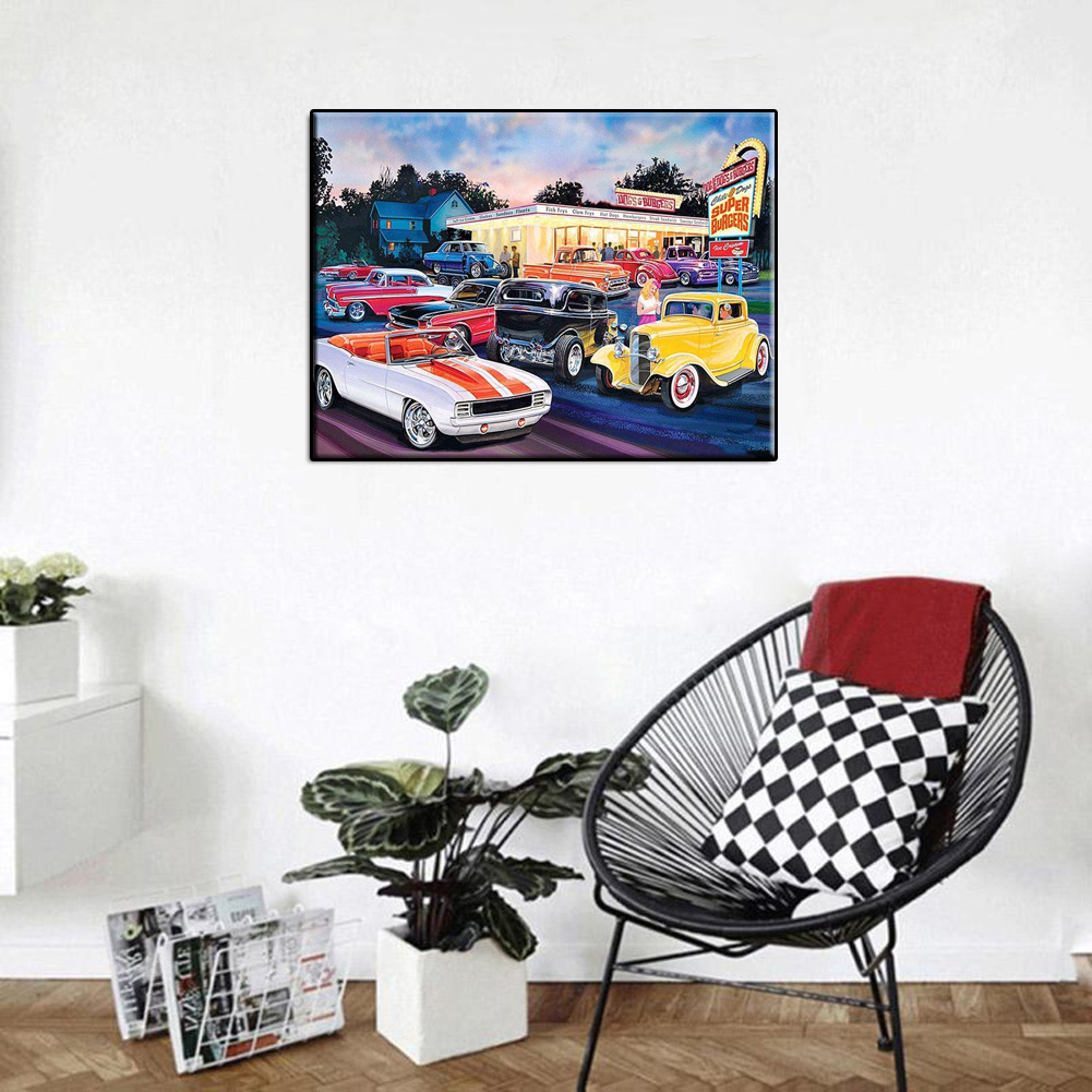 Factory Wholesale Cartoon Picture Cars And Burger Shop Diamond Painting Handmade Diamond Cross Stitch Canvas Wall Decor Painting