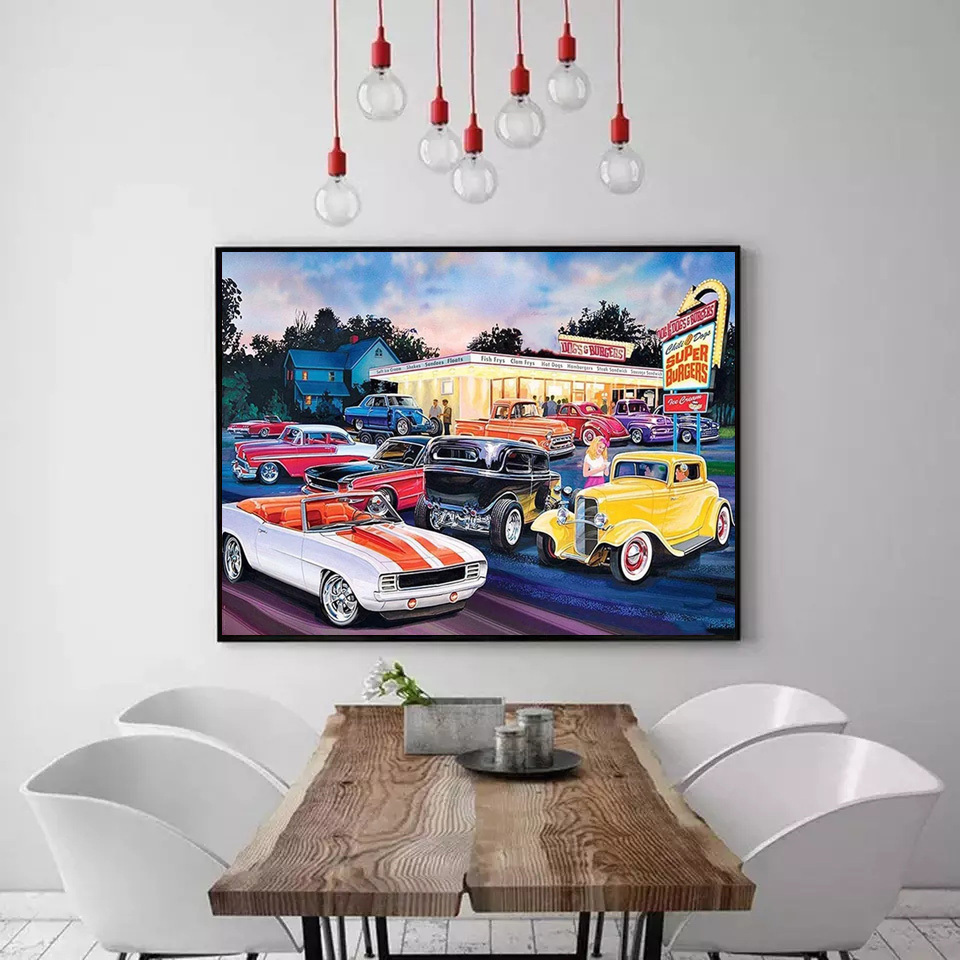 Factory Wholesale Cartoon Picture Cars And Burger Shop Diamond Painting Handmade Diamond Cross Stitch Canvas Wall Decor Painting