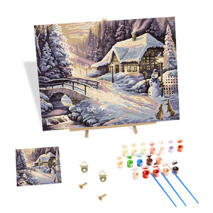 Painting by Numbers Winter Snow Scene Oil Digital Paint by Numbers Pre Framed Canvas Custom