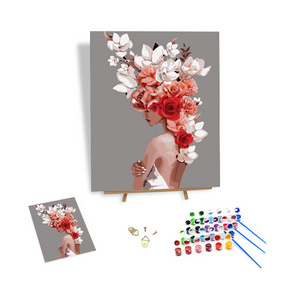 Custom Painting by Numbers Kit Flower Girl Art Picture Pre Print Canvas Painting Wall Decor