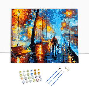 Night Scenery Diy Painting by Numbers Loving Couple and Pet Hand-painted on Canvas Oil Painting Home Decor Gift