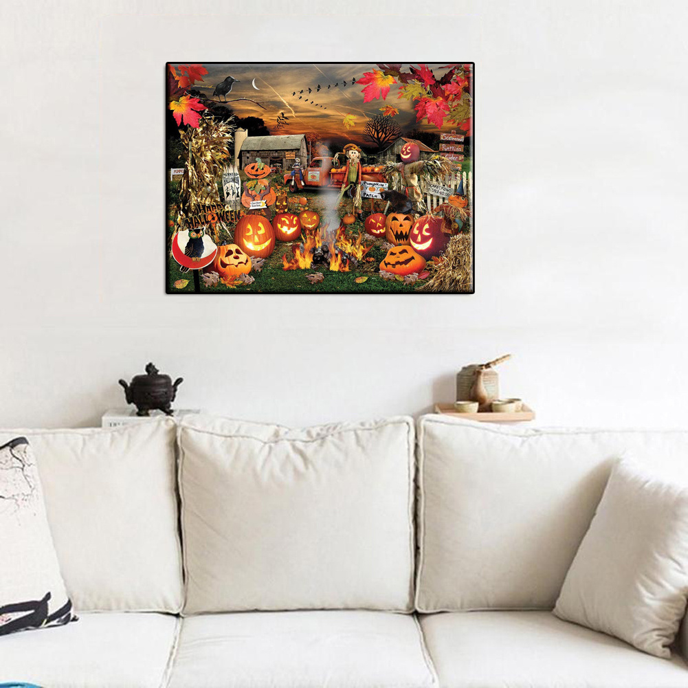 New Listing Happy Halloween Diamond Embroidery Home Decor Full Drill Pumpkins And Scarecrows Diamond Painting Kit For Adults