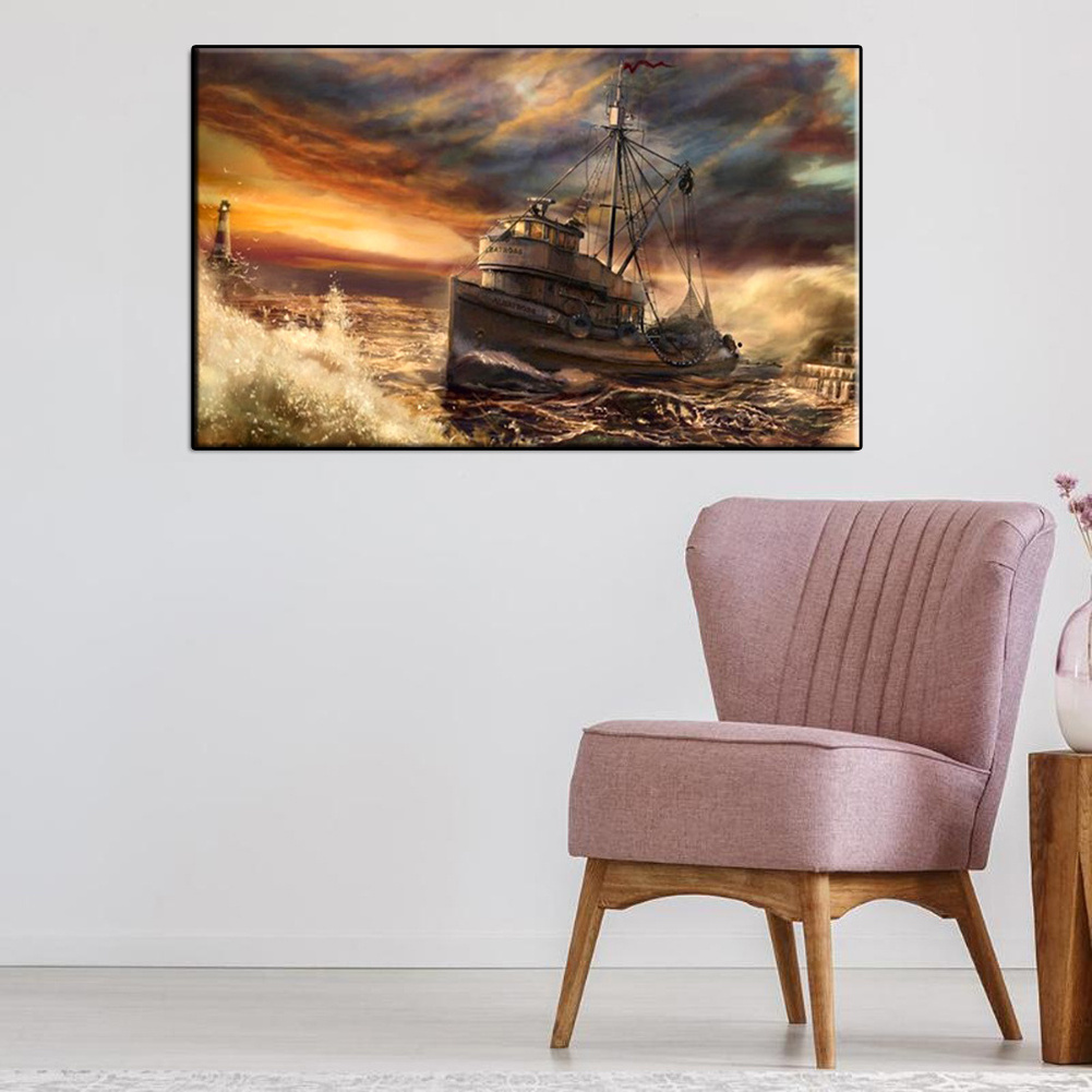 New Design A Ship On The Sea Shrouded In Dark Clouds Diamond Embroidery Home Decor 5d Full Drill Diamond Painting For Adults