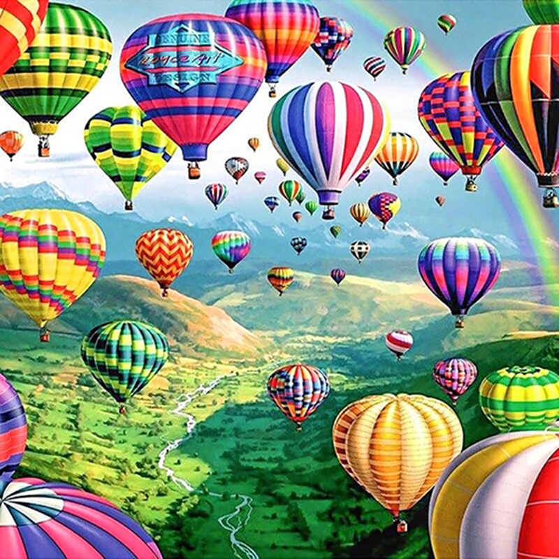 Diy Mosaic Cross Stitch Full Square Round Drill Decoration Home Diamond Embroidered Valley Hot Air Balloon 5d Diamond Painting