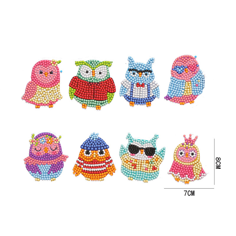 Factory Direct Sale Creative Child Crystal Diamond Cartoon Owl Hat Sunglasses Crown Mosaic Sticker Cups And Bags Stickers