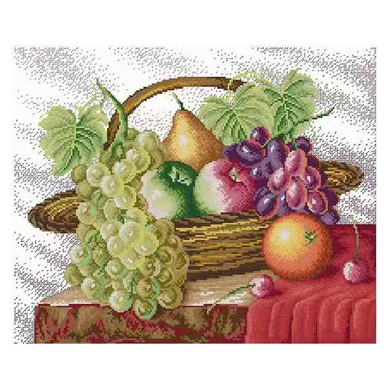 Diy Bamboo Basket Fruit Exquisite Cross Stitch Handmade Embroidery Kit Enjoyable Printed Canvas Still Life Picture Needlework