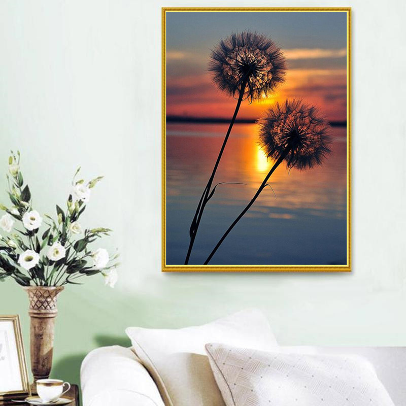 Wholesale Custom Diamond Painting Dandelion Sunset End Short Lint Custom Picture Ab Drill Square Or Round Drill Design Pattern