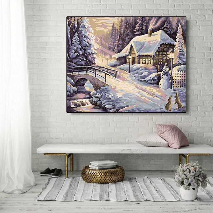 Painting by Numbers Winter Snow Scene Oil Digital Paint by Numbers Pre Framed Canvas Custom