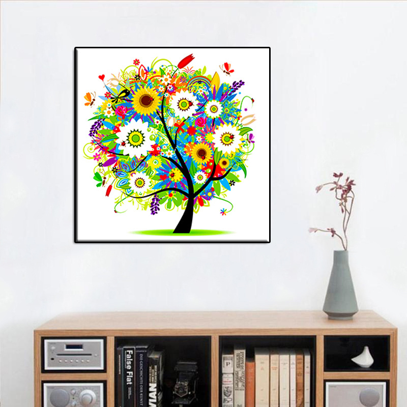 Wholesale Diy Cartoon 5d Diamond Painting Cross Stitch Green Colored Tree Diamond Embroidery Hotel Decorative Wall Art