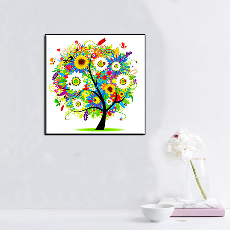 Wholesale Diy Cartoon 5d Diamond Painting Cross Stitch Green Colored Tree Diamond Embroidery Hotel Decorative Wall Art