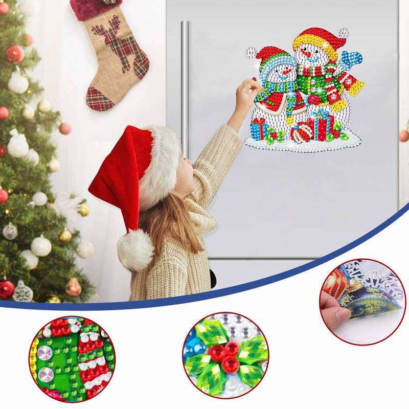 DIY Diamond Painting Sticker Kits for Kids Lovely Snowman Christmas Diamond Art Wall Sticker