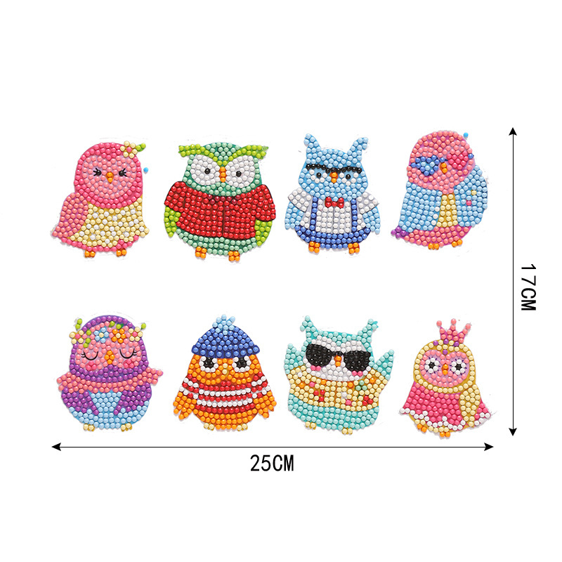 Factory Direct Sale Creative Child Crystal Diamond Cartoon Owl Hat Sunglasses Crown Mosaic Sticker Cups And Bags Stickers