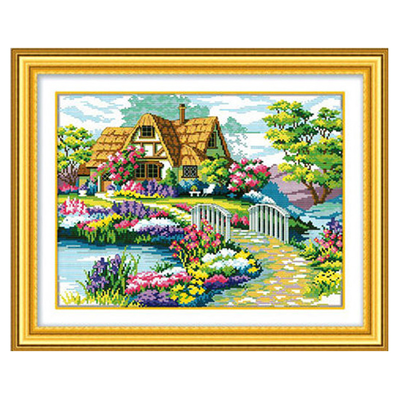 Factory Wholesale Diy Scenery Cotton Thread Cross Stitch Family Embroidery Beginners Art Living Room Decoration