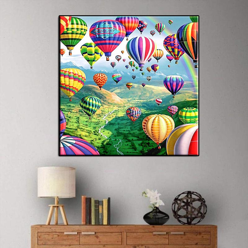 Diy Mosaic Cross Stitch Full Square Round Drill Decoration Home Diamond Embroidered Valley Hot Air Balloon 5d Diamond Painting