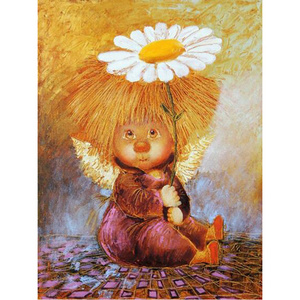 Diy Full Drill Diamond Painting Scarecrow Little Girl Holding A Daisy Diamond Embroidery Cute Portrait Indoor Home Decor Wall