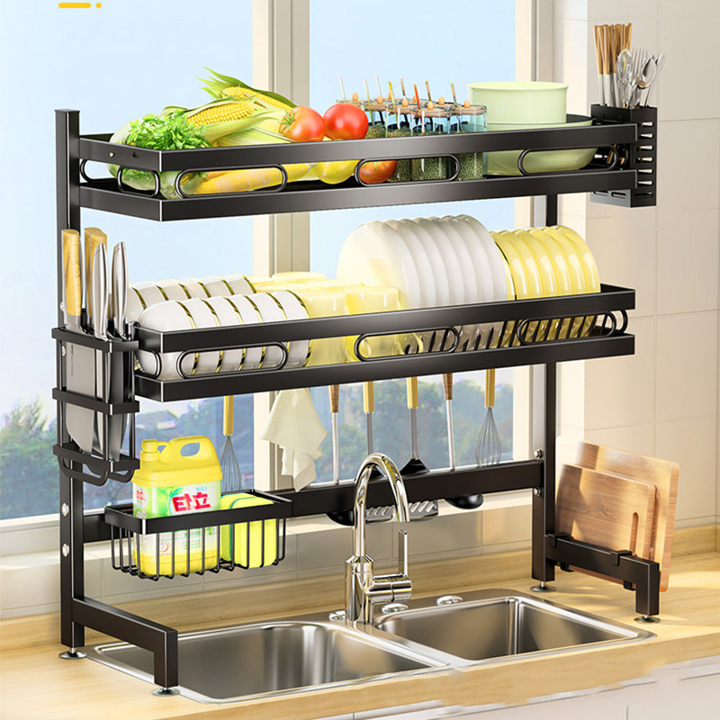 Multifunction Metal Drying Dish Sink Rack Storage Bowl Organizer 2 Layer Dish  Holder Kitchen Dish Drying Drainer Rack