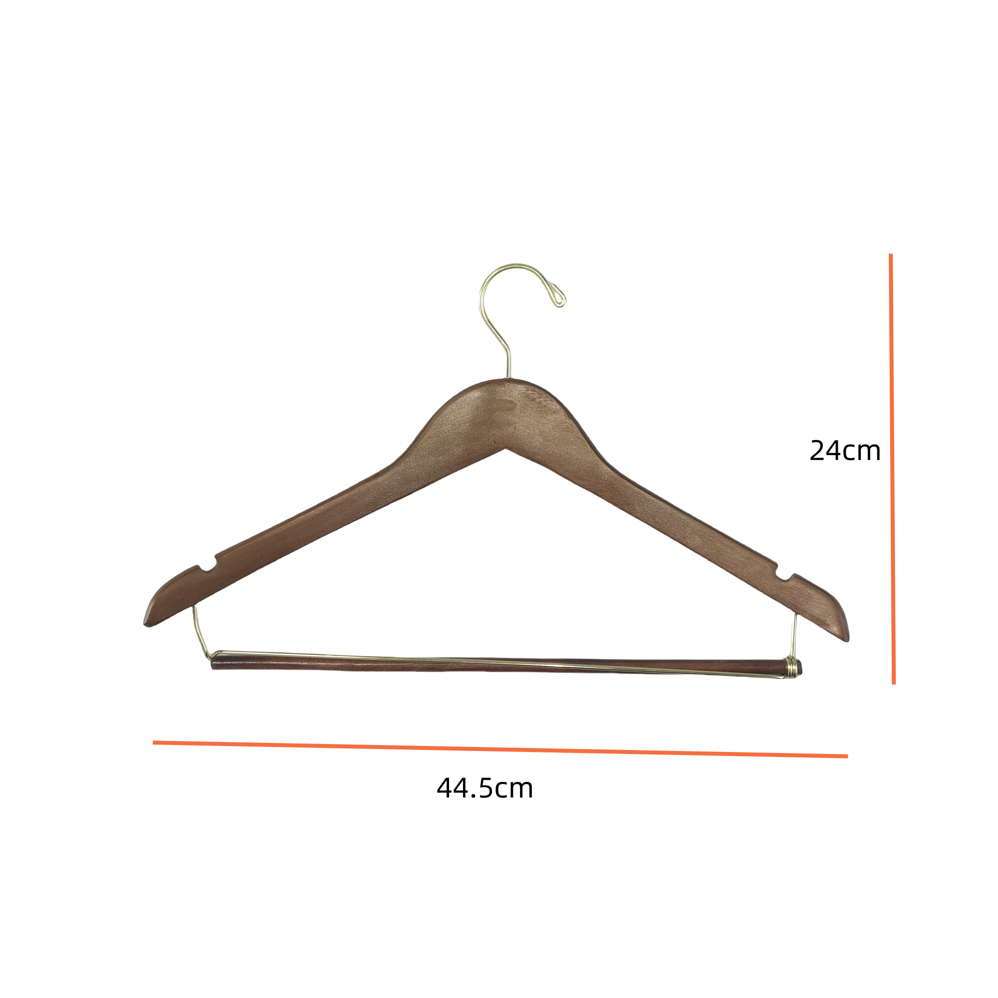 Wholesale Customized Logo Factory Price Curved Wooden Hangers Suit Coat with Locking Bar Gold Hooks