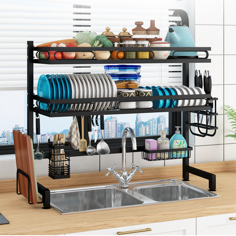 Multifunction Metal Drying Dish Sink Rack Storage Bowl Organizer 2 Layer Dish  Holder Kitchen Dish Drying Drainer Rack