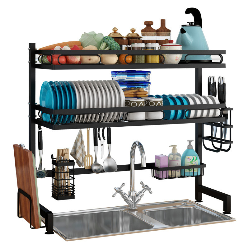 Multifunction Metal Drying Dish Sink Rack Storage Bowl Organizer 2 Layer Dish  Holder Kitchen Dish Drying Drainer Rack