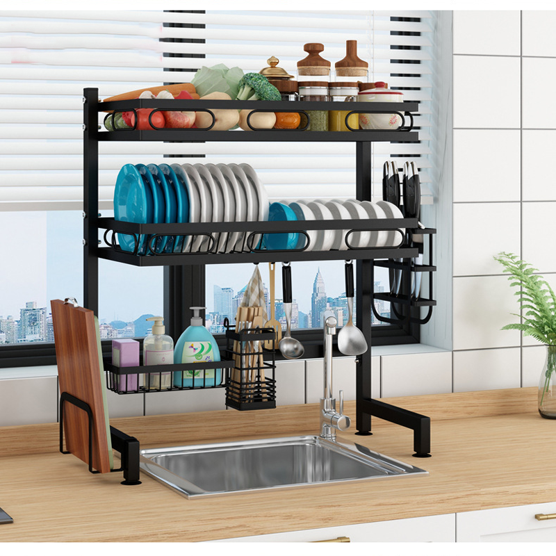 Multifunction Metal Drying Dish Sink Rack Storage Bowl Organizer 2 Layer Dish  Holder Kitchen Dish Drying Drainer Rack