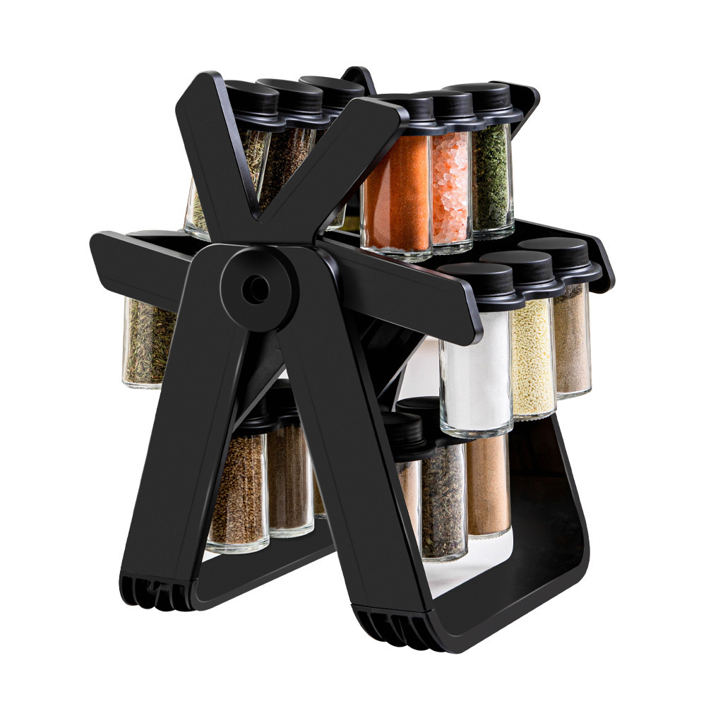 Hot Selling Multifunctional Rotating Spice Rack With 18 Glass Jars Revolving Rack Organizer Seasoning Organize Set For Kitchen