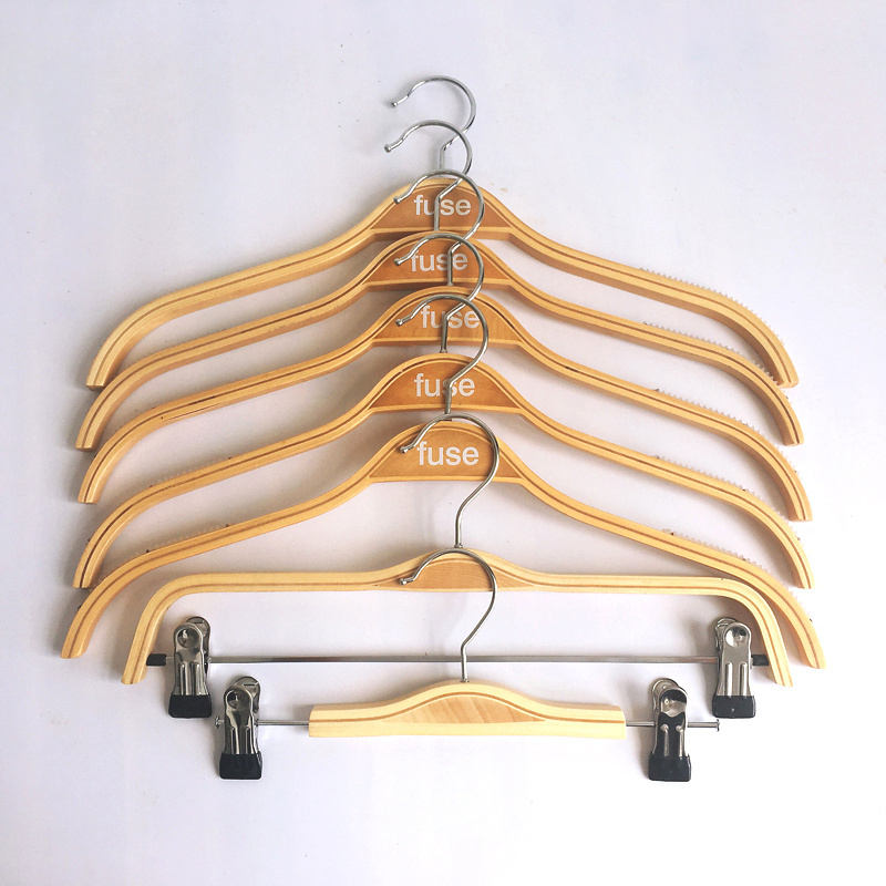 IMHO HANGER Lightweight Non Slip Wooden Hangers Heavy Duty Laminated Hangers Natural Finish with Soft Stripes for Camisole