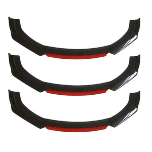 PP Body kit Glossy black 4pcs Front Bumper Spoiler Lip With Red Part For Universal Cars body kit for cars