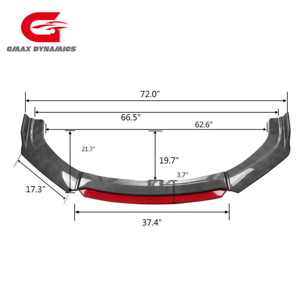 PP Body kit Glossy black 4pcs Front Bumper Spoiler Lip With Red Part For Universal Cars body kit for cars