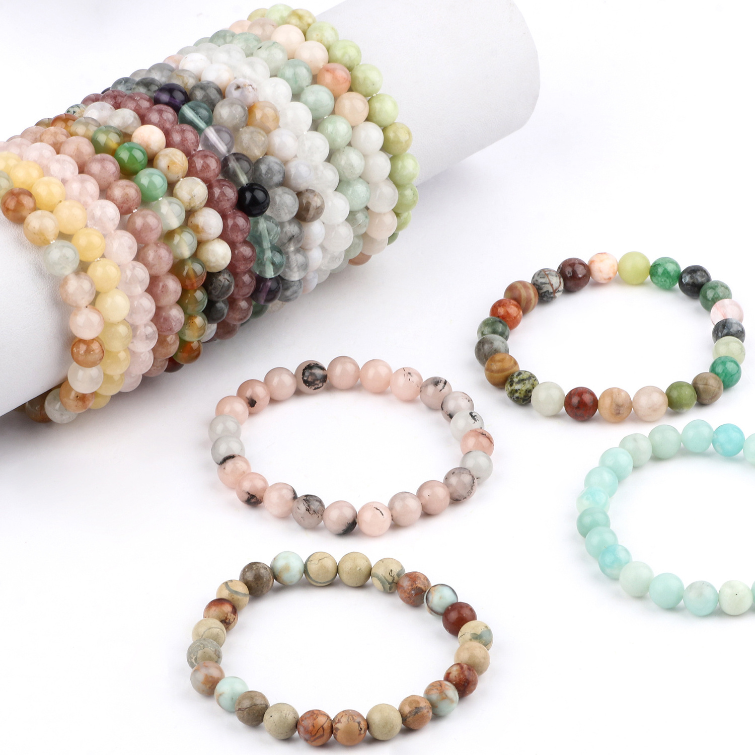 Wholesale Custom 8mm Round Woman Stretch Natural Bead Stone Bracelet for Men Women Jewelry