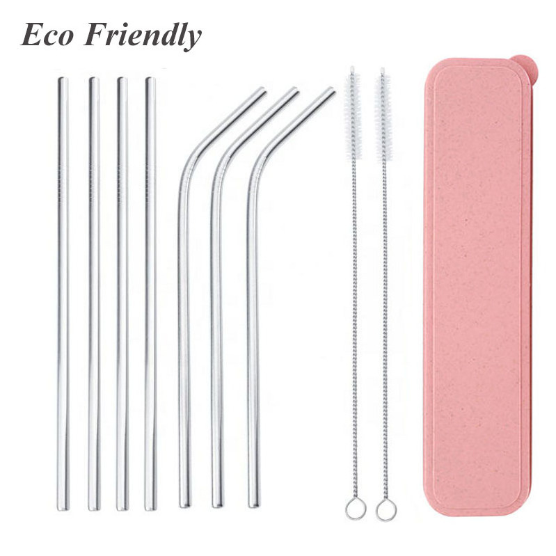 Eco Friendly Straight Reusable Stainless Steel Drinking Straws Gold Metal Straws With Box Brush