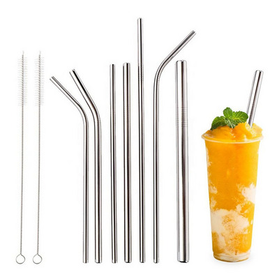 Eco Friendly Straight Reusable Stainless Steel Drinking Straws Gold Metal Straws With Box Brush